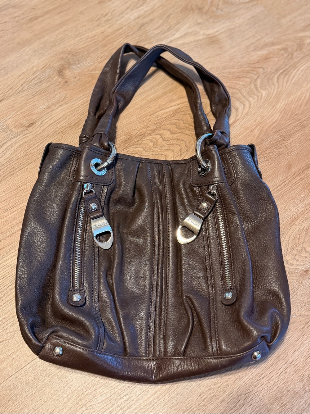 B. Makowsky 90s Leather Cheetah Lining Purse Bag Silver Hardware Y2K Fashion